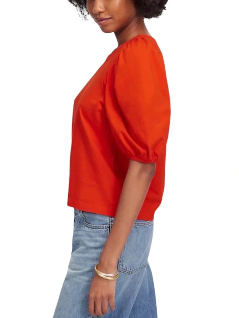 Madewell Puff Sleeve Tee Bright Flame Orange Top Size S 100% Cotton Jersey